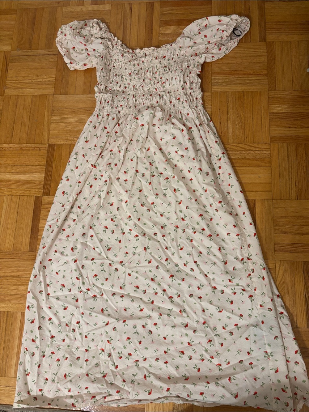 Pink Floral Dress with Puff Sleeves